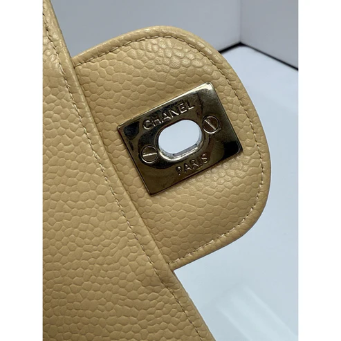 CHANEL Medium Classic Double Flap Beige Caviar Leather Shoulder Bag 2012-2013 - Image 12
