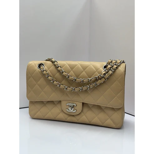 CHANEL Medium Classic Double Flap Beige Caviar Leather Shoulder Bag 2012-2013 - Image 13