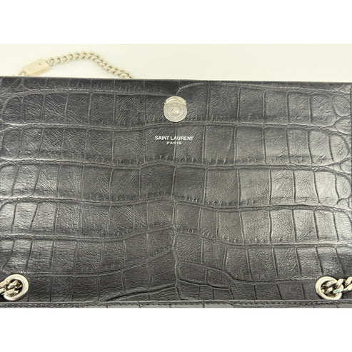 SAINT LAURENT Calfskin Crocodile Embossed Medium Kate Tassel Crossbody Black - Image 9