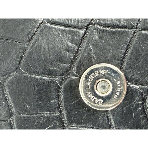 SAINT LAURENT Calfskin Crocodile Embossed Medium Kate Tassel Crossbody Black - Image 5