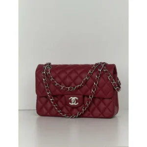 CHANEL Timeless Classic Small Red Caviar Leather Double Flap Shoulder Bag