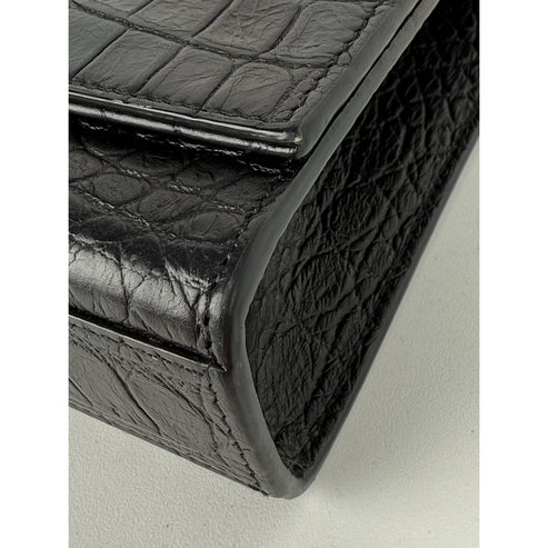 SAINT LAURENT Calfskin Crocodile Embossed Medium Kate Tassel Crossbody Black - Image 11