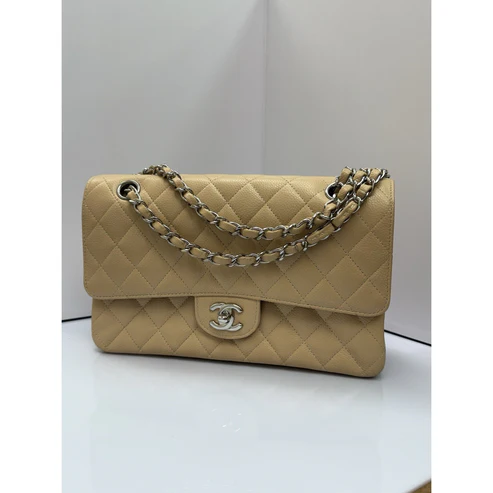 CHANEL Medium Classic Double Flap Beige Caviar Leather Shoulder Bag 2012-2013 - Image 10