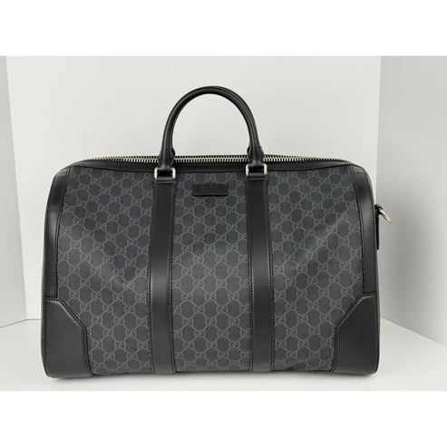Gucci Large Savoy Duffle Bag GG Supreme Monogram Grey/Black Calfskin Trim - Image 13