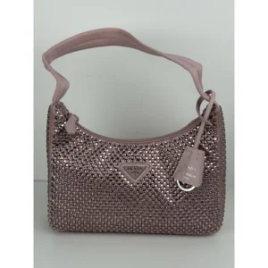 Prada Pink Crystal 2000 Re-Edition Hobo Handbag Satin Finish