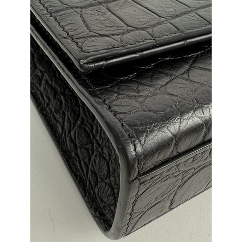 SAINT LAURENT Calfskin Crocodile Embossed Medium Kate Tassel Crossbody Black - Image 2