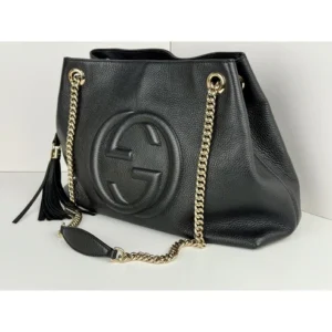 Gucci Soho Chain Strap Women's Shoulder Bag in Black Leather