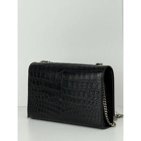 SAINT LAURENT Calfskin Crocodile Embossed Medium Kate Tassel Crossbody Black - Image 15