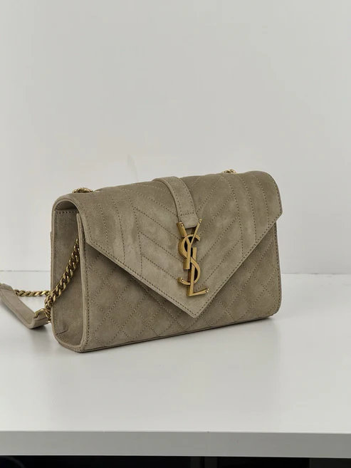 Saint Laurent Suede Matelasse Beige Envelope Small Bag - Image 6