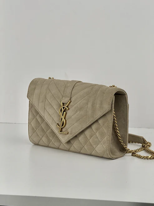 Saint Laurent Suede Matelasse Beige Envelope Small Bag - Image 9