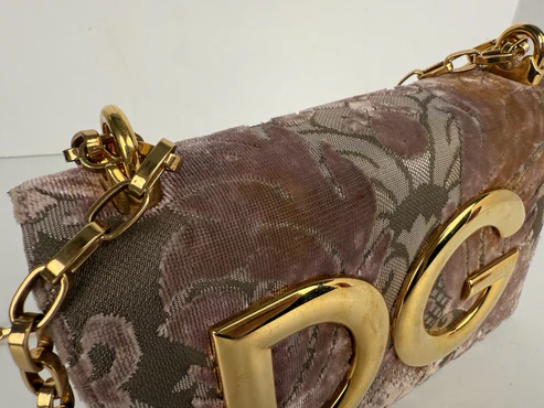 Dolce and Gabbana Pink Corduroy and Leather DG Girls Shoulder Bag - Image 3