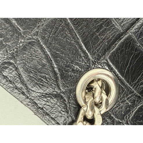 SAINT LAURENT Calfskin Crocodile Embossed Medium Kate Tassel Crossbody Black - Image 8