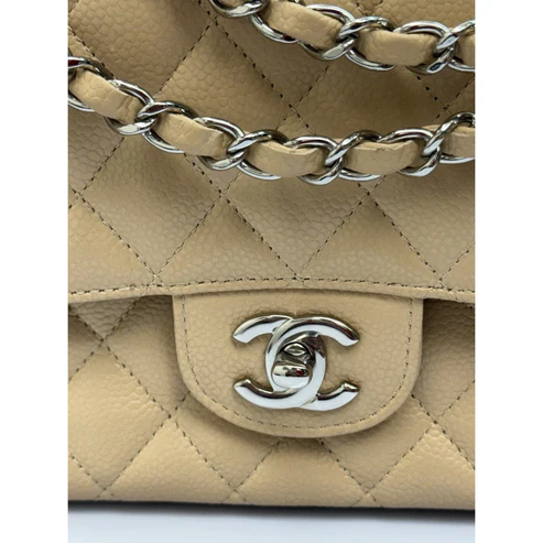 CHANEL Medium Classic Double Flap Beige Caviar Leather Shoulder Bag 2012-2013 - Image 6