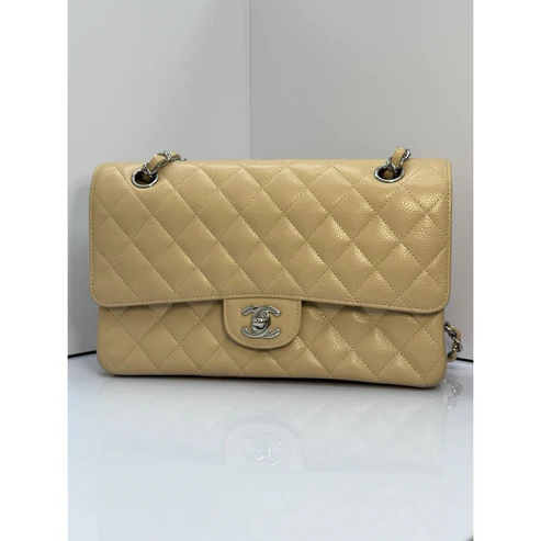 CHANEL Medium Classic Double Flap Beige Caviar Leather Shoulder Bag 2012-2013 - Image 14