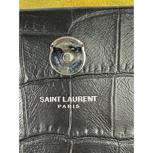 SAINT LAURENT Calfskin Crocodile Embossed Medium Kate Tassel Crossbody Black - Image 4
