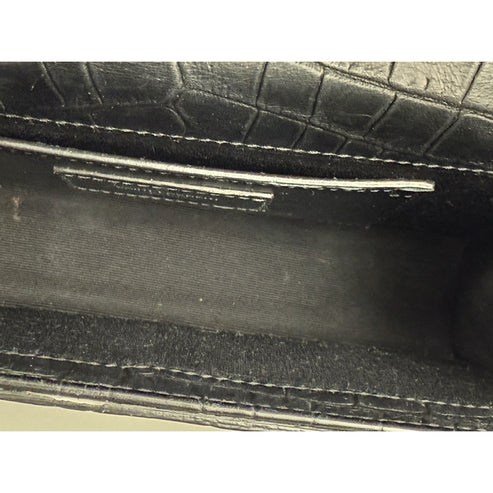 SAINT LAURENT Calfskin Crocodile Embossed Medium Kate Tassel Crossbody Black - Image 6
