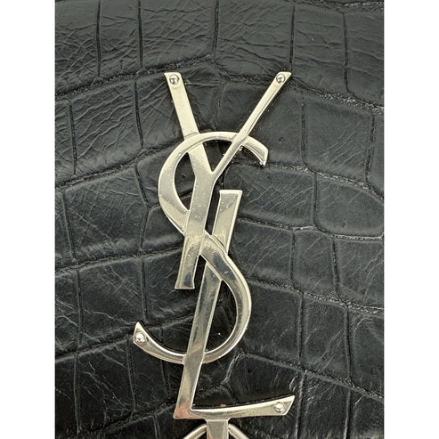 SAINT LAURENT Calfskin Crocodile Embossed Medium Kate Tassel Crossbody Black - Image 7