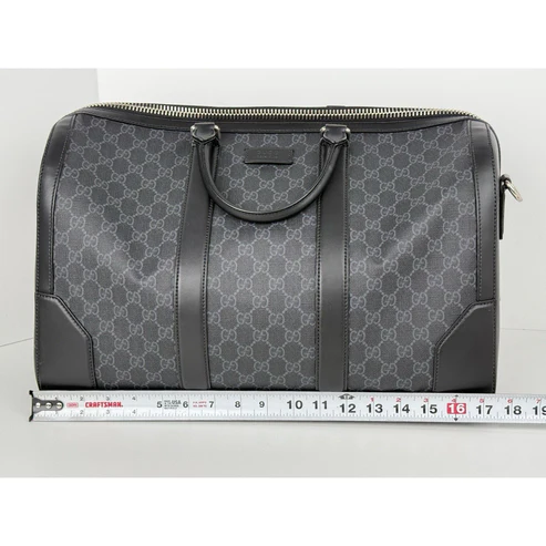 Gucci Large Savoy Duffle Bag GG Supreme Monogram Grey/Black Calfskin Trim - Image 3