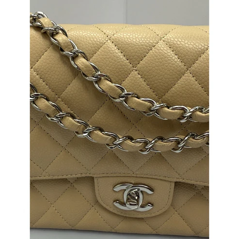 CHANEL Medium Classic Double Flap Beige Caviar Leather Shoulder Bag 2012-2013 - Image 5