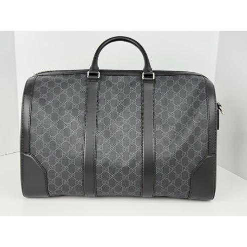 Gucci Large Savoy Duffle Bag GG Supreme Monogram Grey/Black Calfskin Trim - Image 2