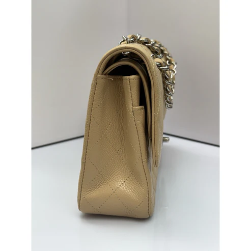 CHANEL Medium Classic Double Flap Beige Caviar Leather Shoulder Bag 2012-2013 - Image 4