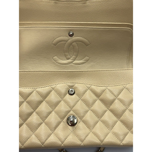 CHANEL Medium Classic Double Flap Beige Caviar Leather Shoulder Bag 2012-2013 - Image 3