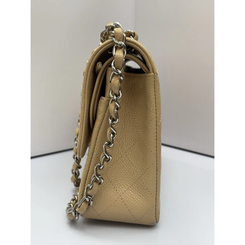 CHANEL Medium Classic Double Flap Beige Caviar Leather Shoulder Bag 2012-2013 - Image 2
